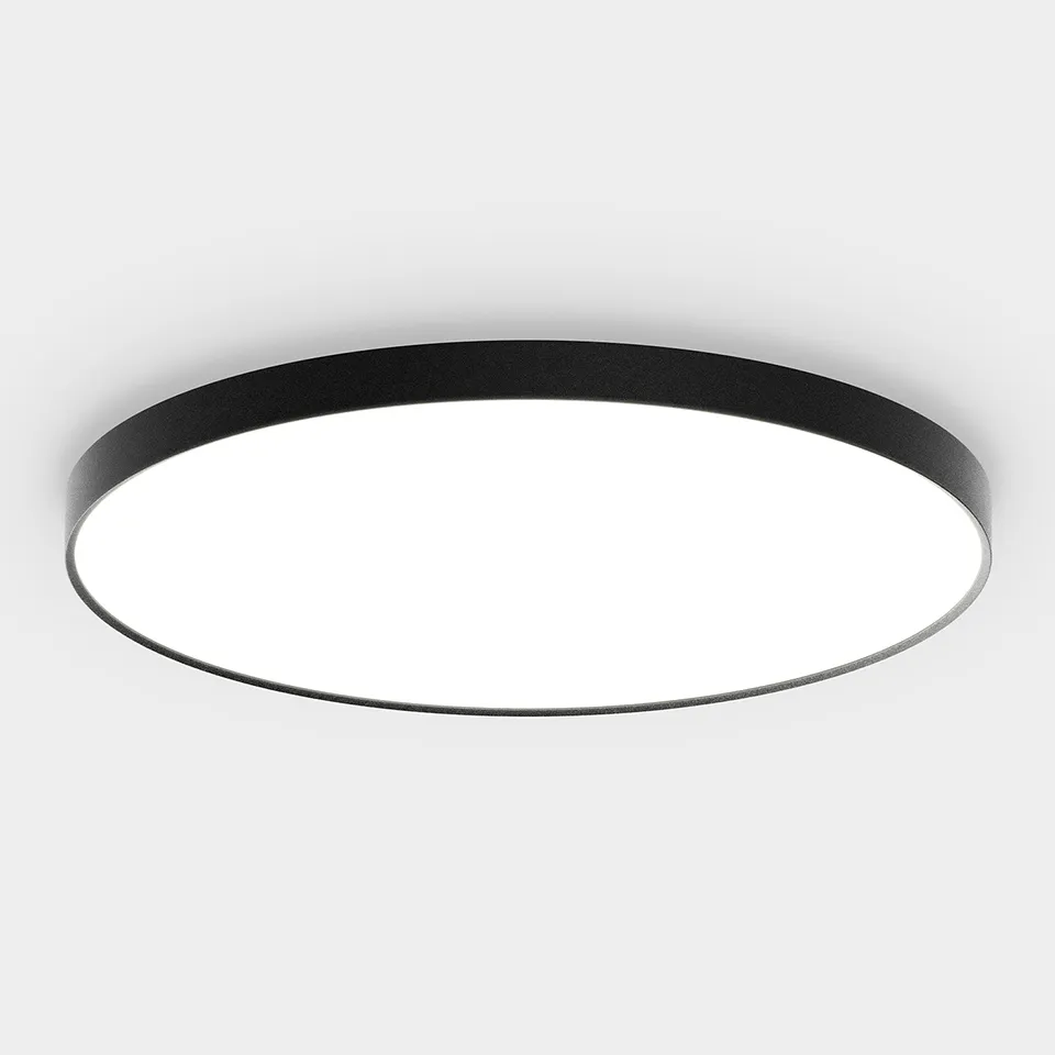 Indelague Rofy 60 posé en plafonnier, cadre noir et diffuseur blanc