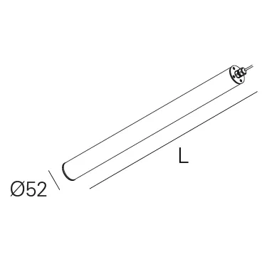 Schéma coté de l’Indelague TTP 50 : tube de 52 mm de diamètre, longueur L selon la version
