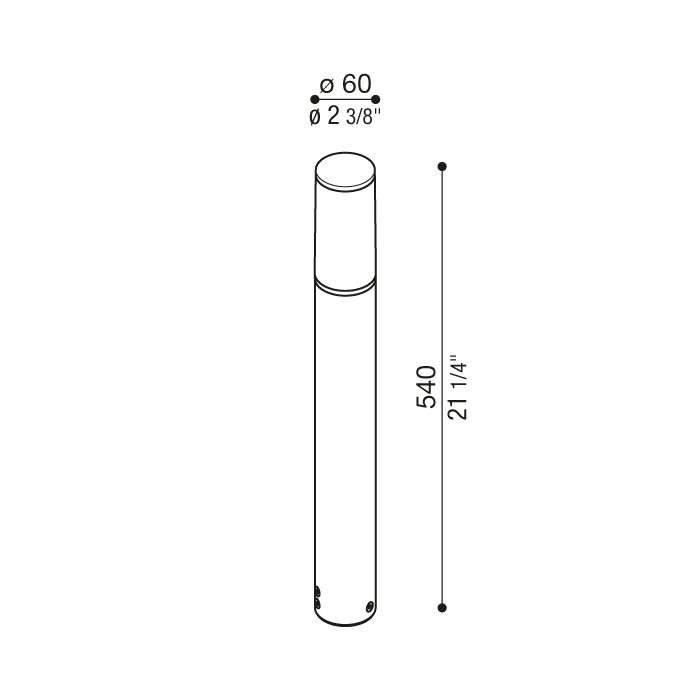 Schéma coté de la borne Lombardo Stik 60 : diamètre 60 mm, hauteur 540 mm