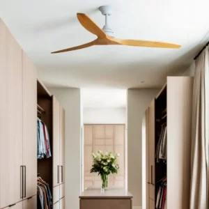 Ventilateur de plafond Faro Alo à pales bois dans un dressing