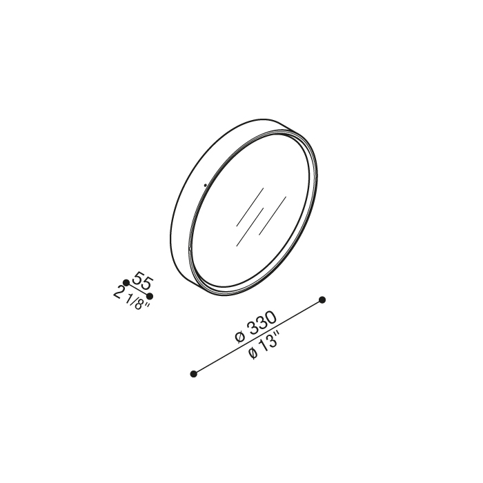 Schéma coté du Lombardo Ola 330 : diamètre 330 mm, épaisseur 55 mm